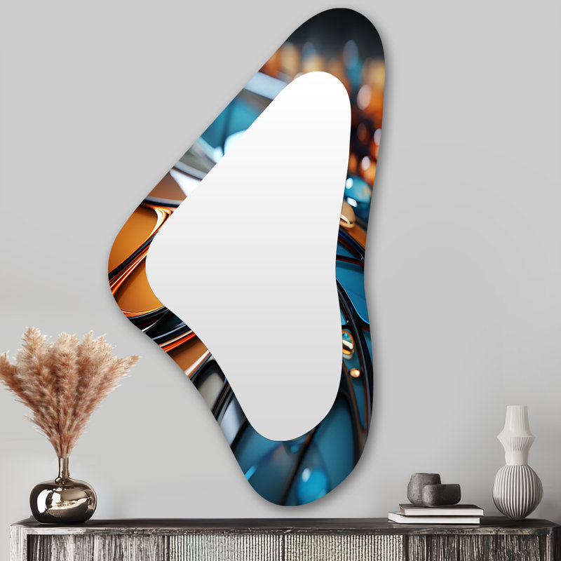 Gold And Emerald Fractal Wave II - Abstract Fractal Asymmetrical Shapes - Modern Large Wall Mirror