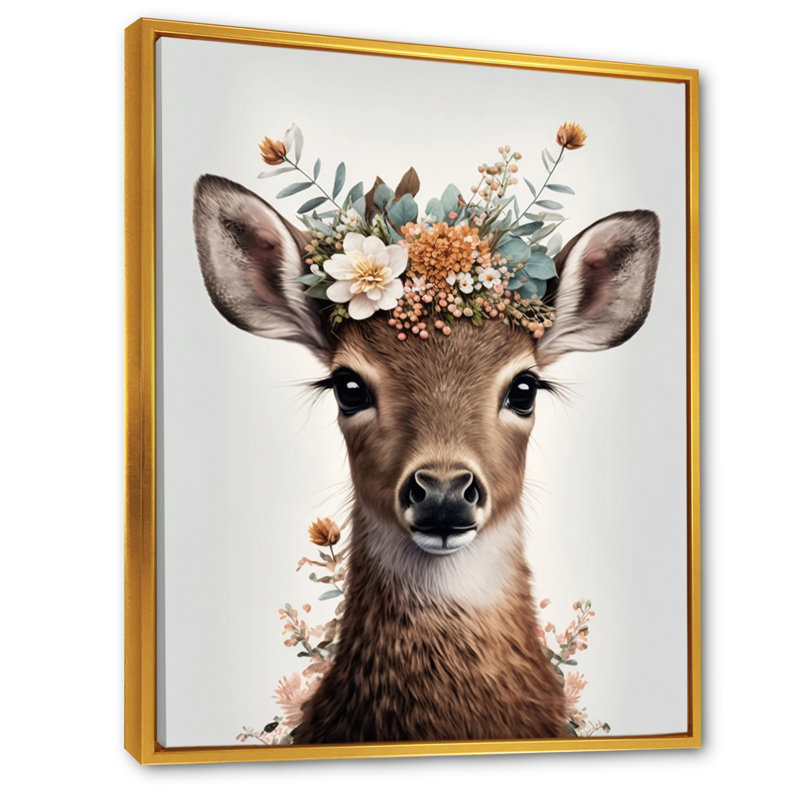 «Cute Baby Deer with Floral Crown II», reproduction de photo sur toile, H 40 po x l 30 po x P 1,5 po