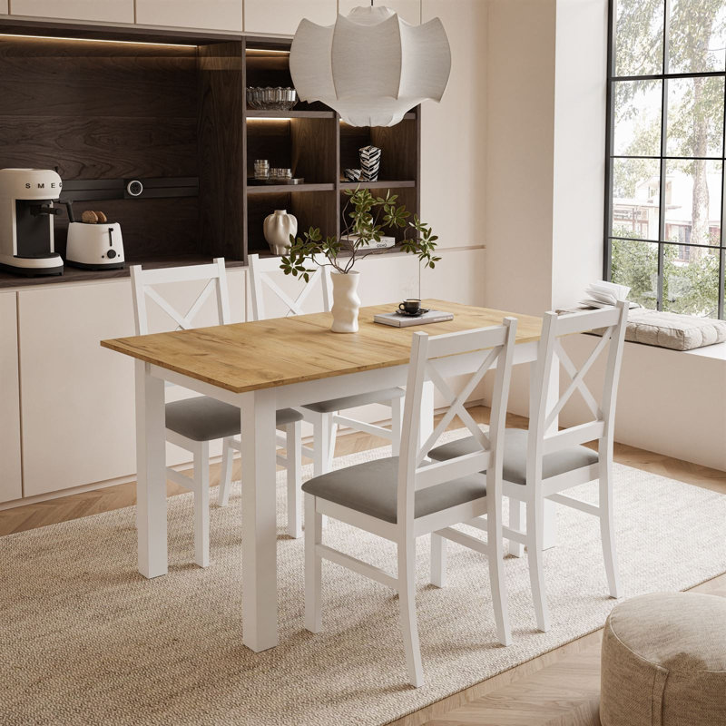 Mangine 4 - Person Dining Set, White/Paros 02, Brown, White