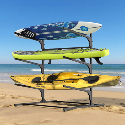 3-Tier Black Kayak Storage Rack Freestanding Stand for Kayaks Heavy-Duty Metal Organizer for Garage Canoe