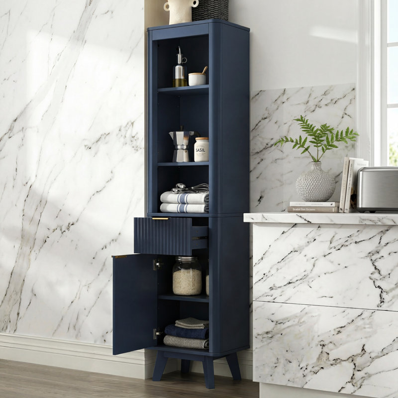 68.2-Inch Tall Blue Bathroom Locker With Adjustable Shelves, Single Drawer, And Single Cabinet Door; Suitable For Bathroom, Living Room, Entryway, And Kitchen.