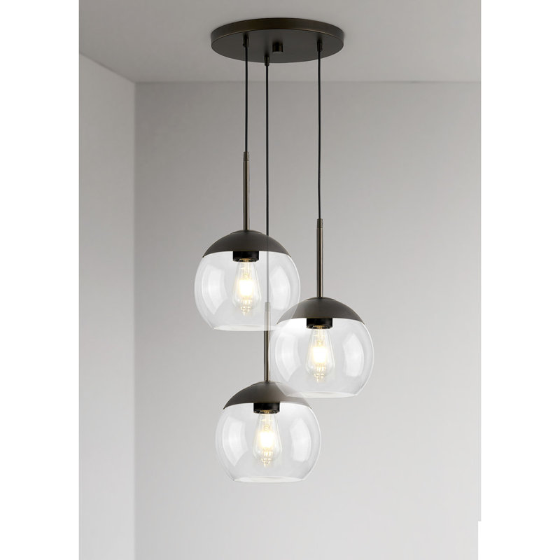 Luminaire suspendu en verre Shynar Globe, Clair, Bronze foncé