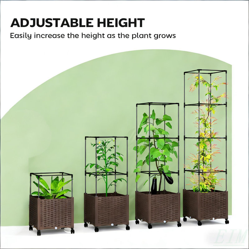 Plant Cage,Raised Garden Bed,Mobile Trellis Plant Bed, Brown