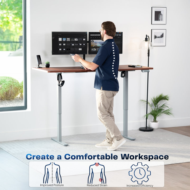 Bureau électrique à moteur simple VIVO avec contrôleur de mémoire à bouton-poussoir, H 48,5 po x l 71 po x P 30 po