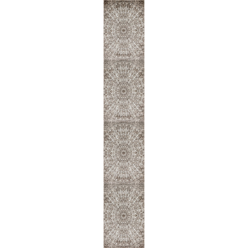 Tapis abstrait Affleck, Brun, Tapis de couloir 3 pi 3 po x 19 pi 8 po