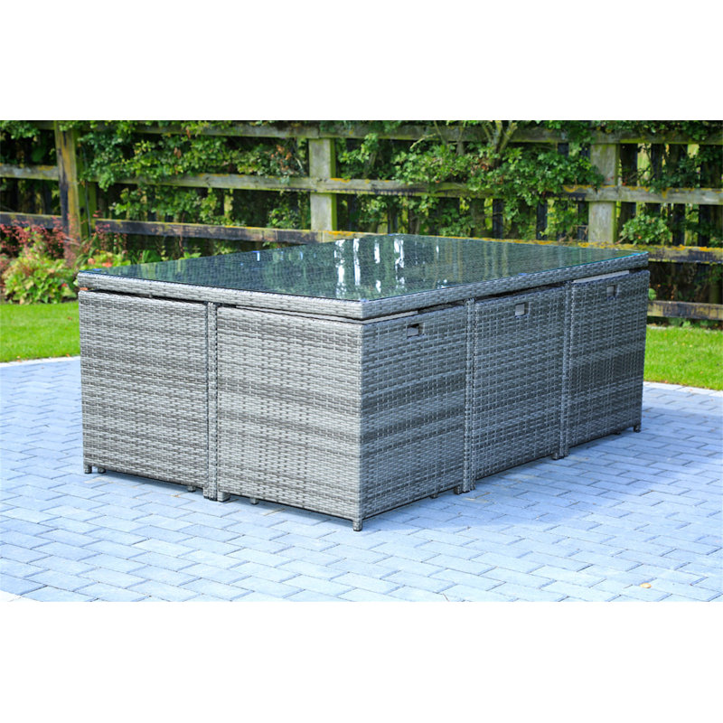 Guynn 10 - Person Wicker Patio Dining Set with Rectangular Table , Cushions Included, Grey