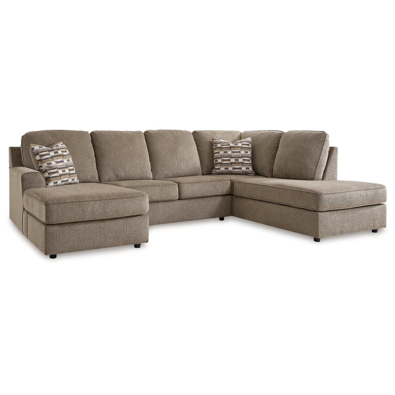 Canapé modulaire 2 pièces avec méridienne Akaycia, Polyester brun, Orienté à droite