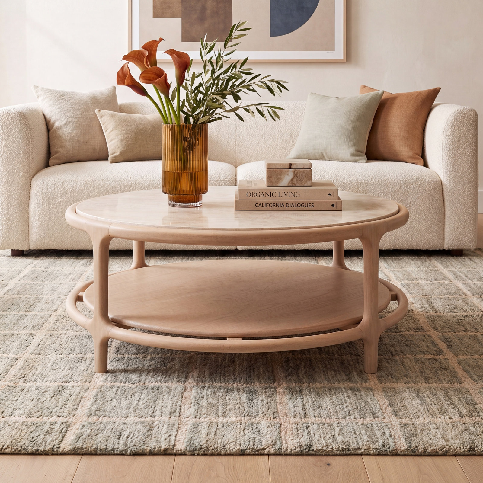 Manresa 42" Genuine Marble Oak Coffee Table