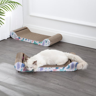 Engvall 23.75" Modern Cardboard Lounge Bed Cat Scratcher with Built-In Bell Toys and Catnip