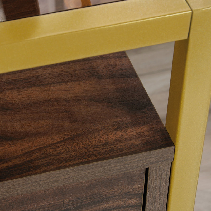 Delong Glass Top End Table with Storage, Brown