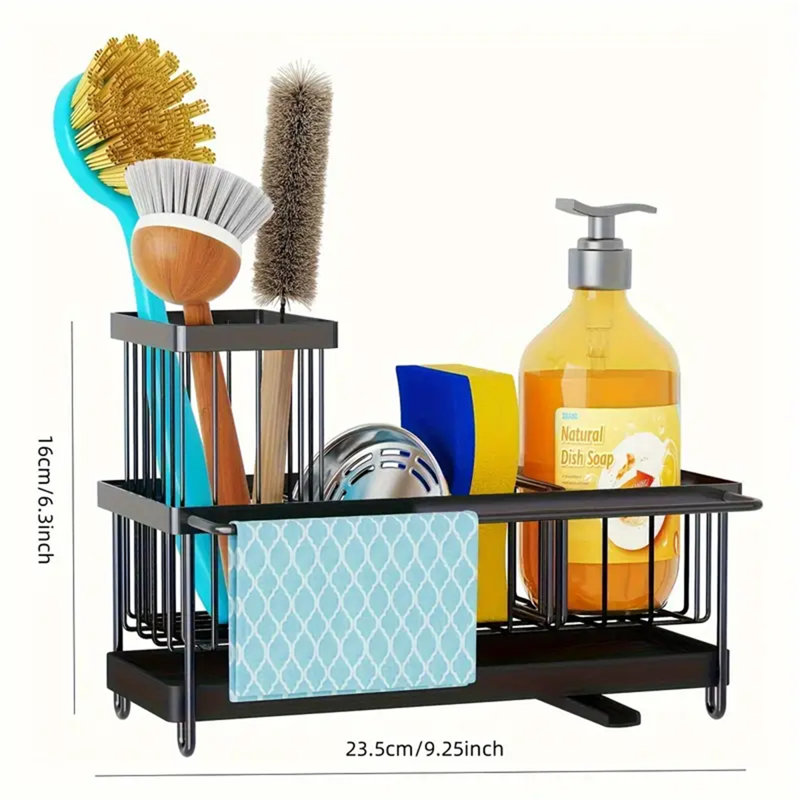 Égouttoirs à vaisselle multifonctionnels en acier au carbone avec égouttoir, organisateur d'évier de cuisine pour vaisselle, éponge, savon - antirouille, imperméable, chariot de rangement robuste