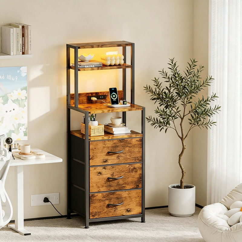 41cm W Metal Bedside Table, Brown
