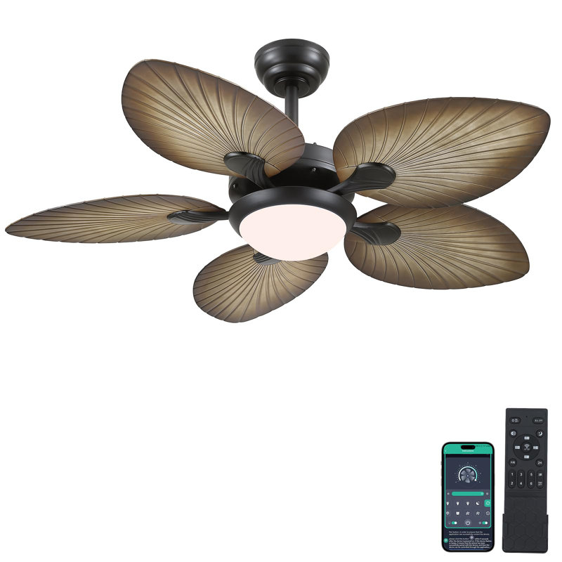 44/52" Palm Tropical 5 Blade Ceiling Fan, 44" Wide, Wood Grain