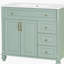 Meuble-lavabo de 36 po avec lavabo, armoire de salle de bain en bois massif vert avec tiroir rabattable, 3 tiroirs et 2 portes, conception élégante avec poignées en métal doré, meuble-lavabo moderne en bois aggloméré pour le rangement de la salle de bain