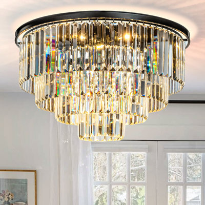Domanique 8-Lights Modern Luxury Round Fringe Tiered Crystal Flush Mount Ceiling Light