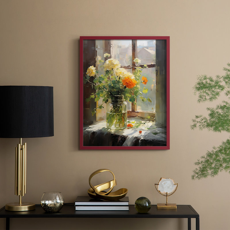Reproduction encadrée FLORAL Series DCCXCII - bois massif, Rouge, H 21 po x l 17 po