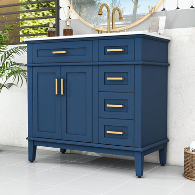 36-inch Bathroom Vanity with Ceramic Top, Soft Closing Doors and 4 Drawers for Storage