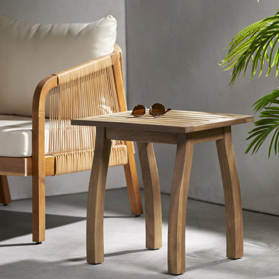 Acacia Wood Accent Side Table In Natural Stained, Weather-Resistant Rectangular End Table For Patio, Garden, Lawn, And Living Room(Natural Stained)