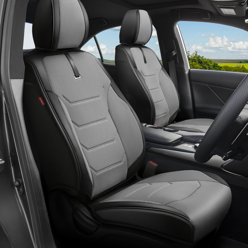 Sport Series Front Seat Covers With Airbag Compatible, Reserved Opening Holes For Headrest, Universal For Cars, Black/Gray