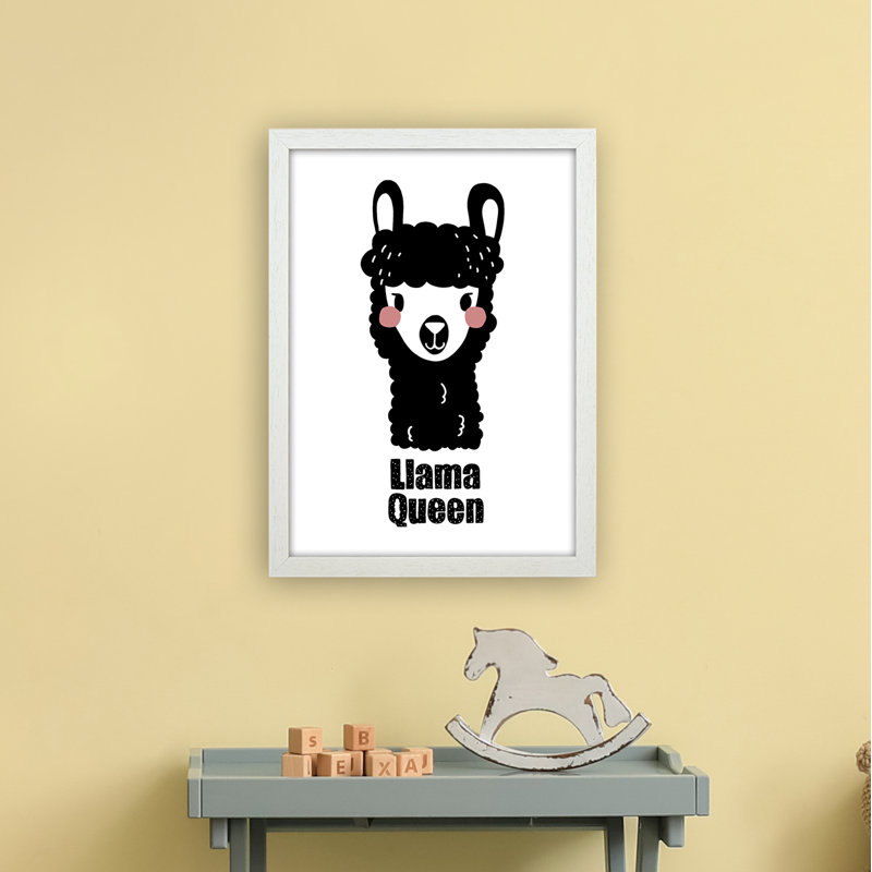 Llama by Miniofmine - Print, 46cm H x 34cm W x 3cm D, Brown Framed