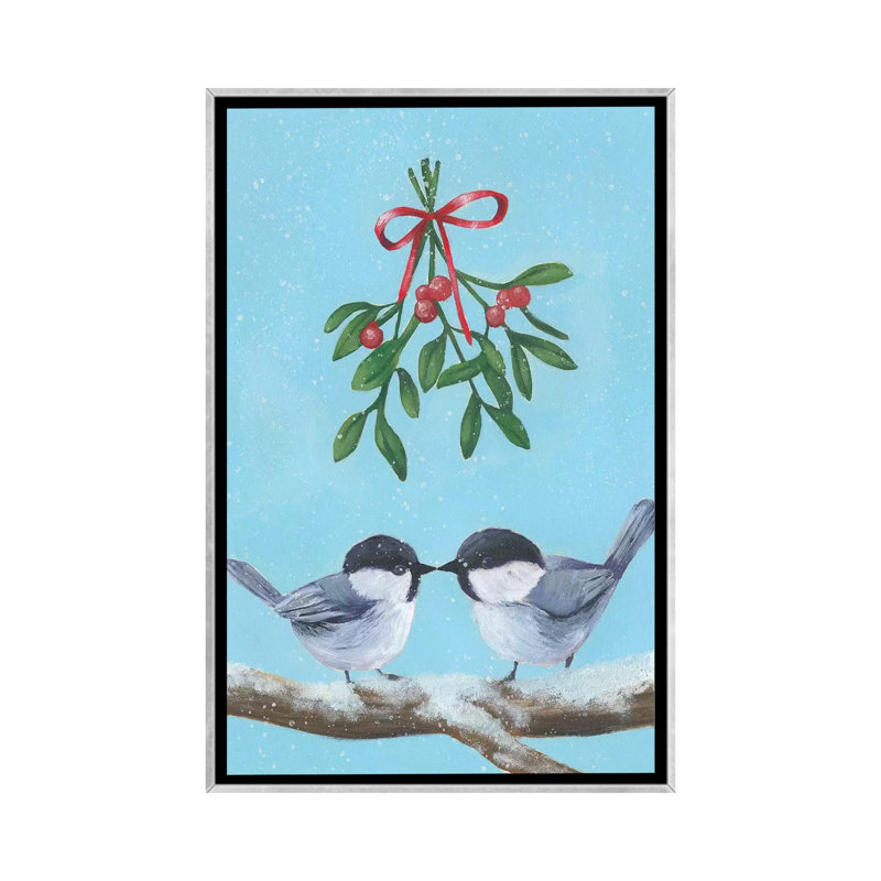 «Chickadee Christmas I 2-Up» par Grace Popp - reproduction, H 26 po x l 18 po x 1,5 po, Toile avec cadre argenté