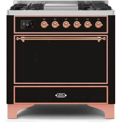 Cuisinière à double combustible 36 pouces avec 6 brûleurs scellés et plaque chauffante ILVE Majestic II Series (porte pleine)