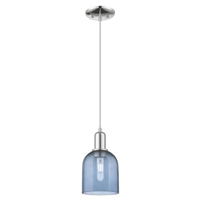 Arcadia - Berbor - Mini-luminaire suspendu à cordon 1 lumière 6 po - Finition chrome poli - Abat-jour bleu