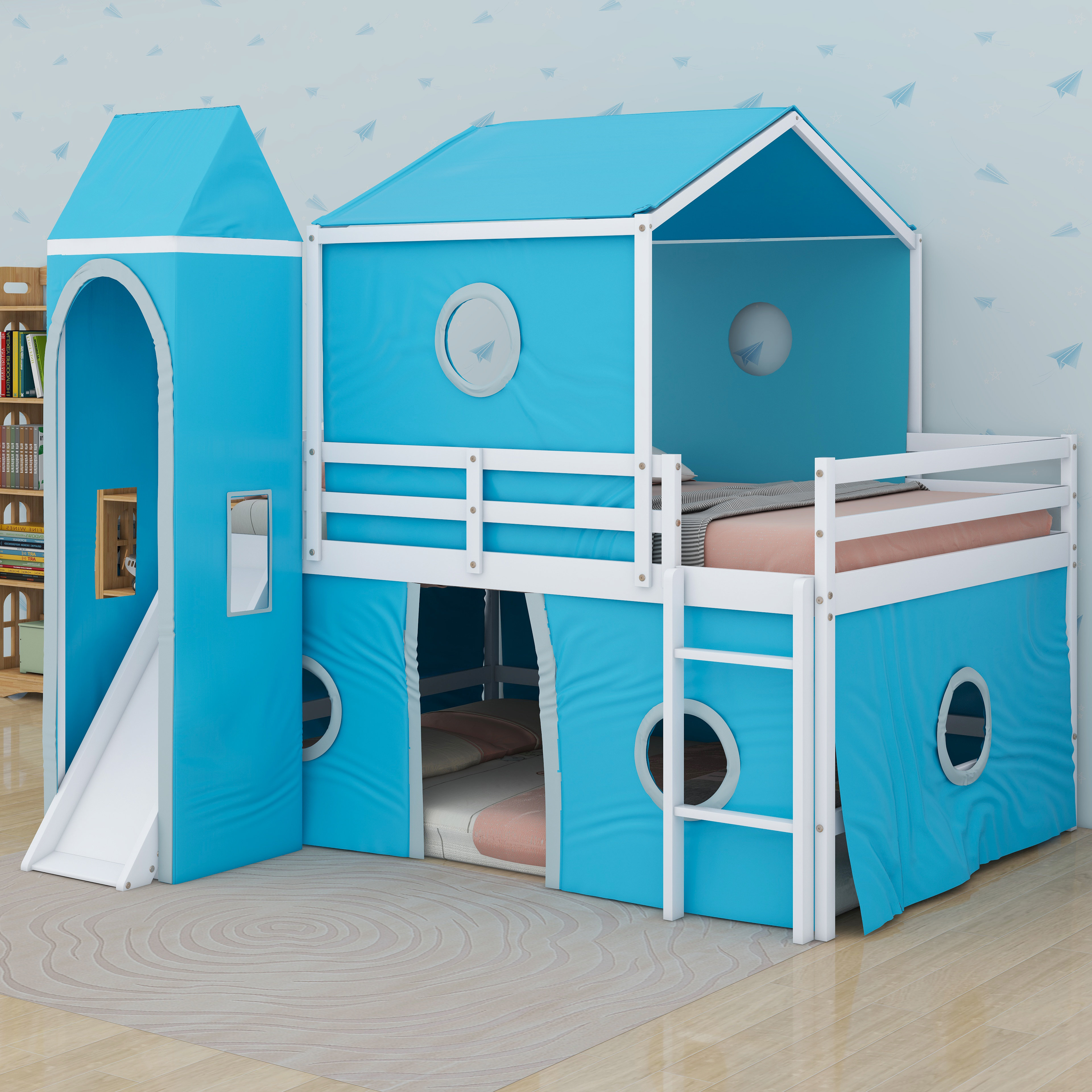Harper Orchard Messerly Kids Bunk Bed with Slide Tent and Tower | Wayfair