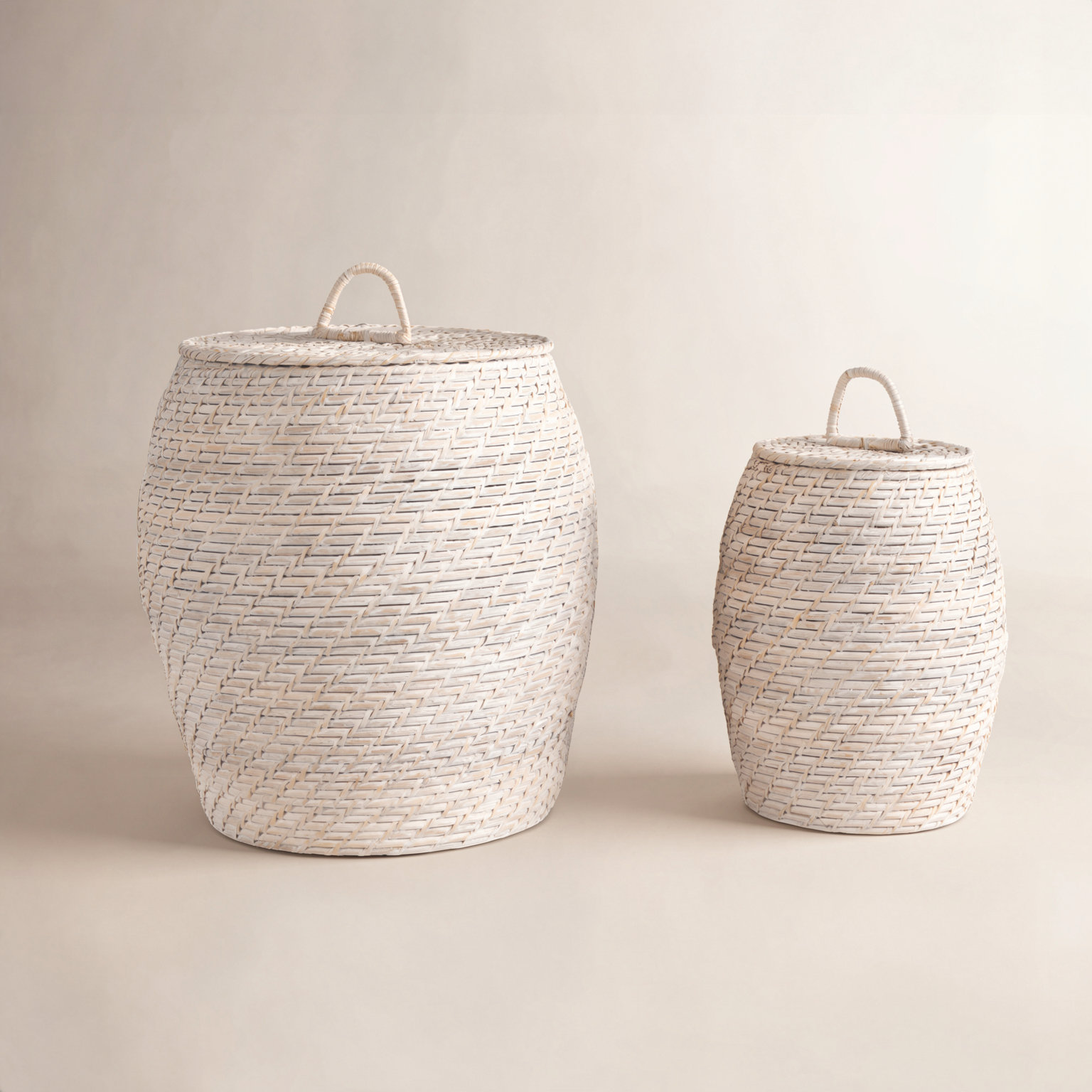 Coastal Rattan Decorative Basket, White Washed