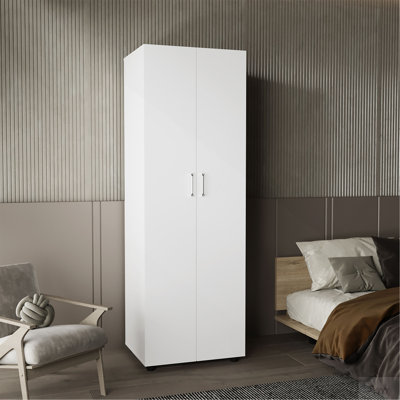 Armoire Aurora, deux tablettes intérieures, tringle, porte double, blanc