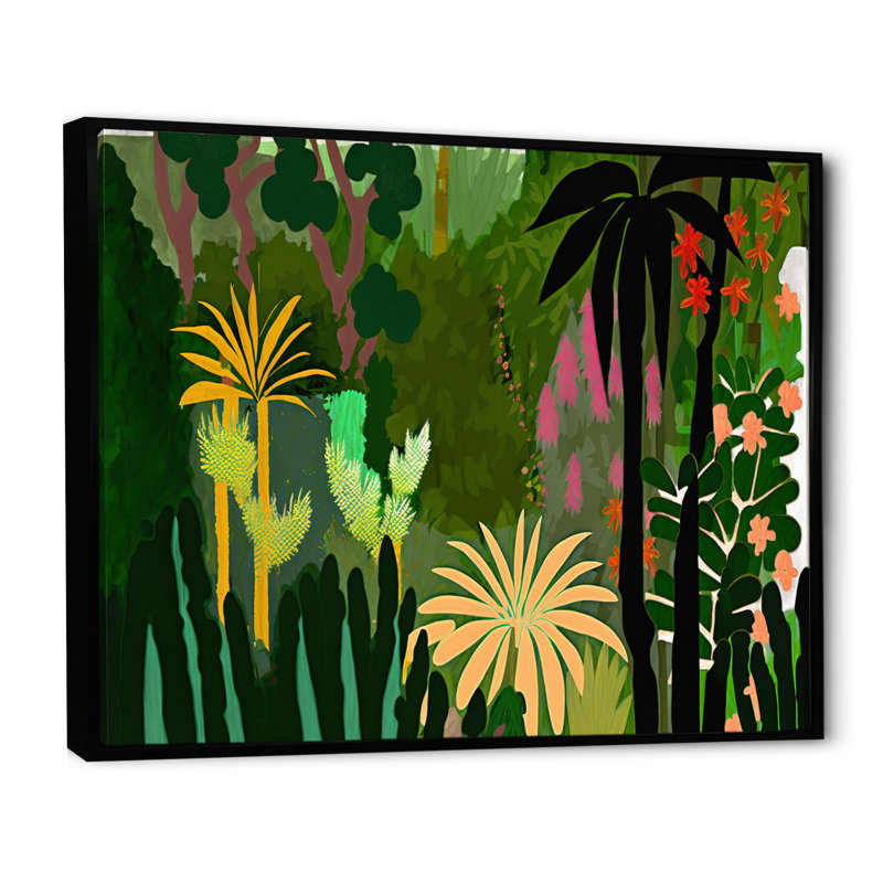 «Blossoming and Vibrant Jungle Flora V», reproduction sur toile, H 24 po x l 32 po x P 1 po, Toile avec cadre flottant noir