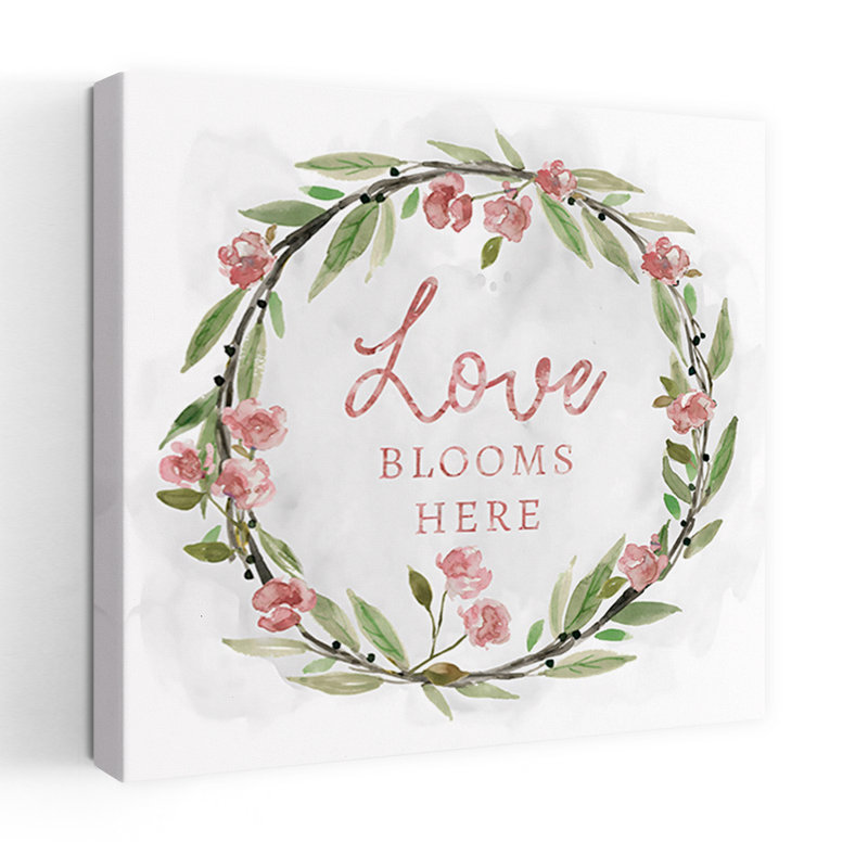 «Love Blooms Wreath», art mural élégant paysage éthéré moderne, H 32 po x l 32 po