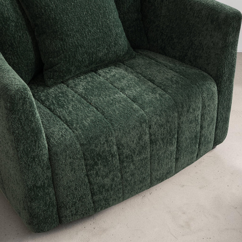 Upholstered Swivel Barrel Armchair, Green Chenille