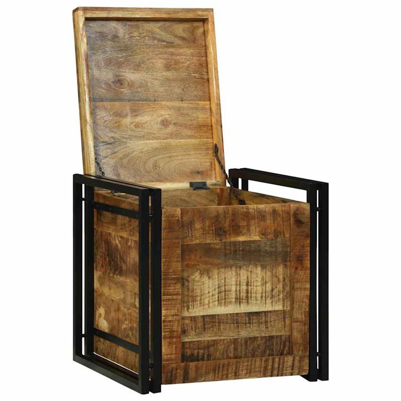 Boîte de rangement vidaXL en bois de manguier brut 19,69 x 19,69 x 19,69, Brun mangue / noir