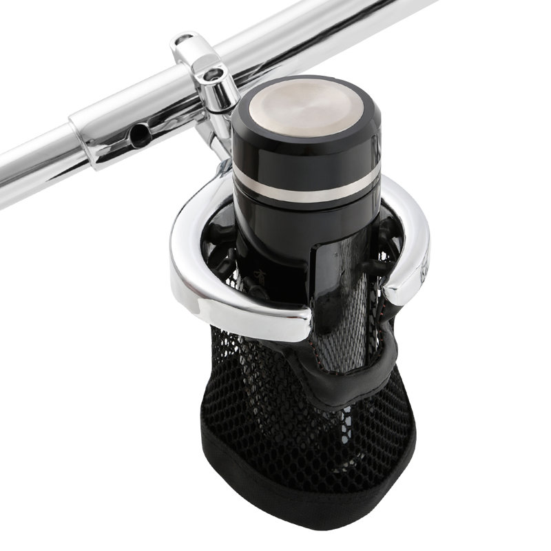 Porte-gobelet pour boisson avec panier en filet pour guidon de 7/8 po et 1 po, Noir/chrome