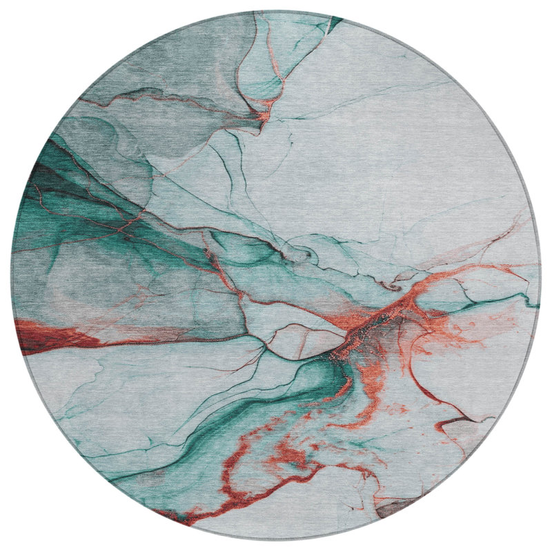 Tapis d'intérieur / extérieur lavable sarcelle Daeanor - LOOMlan, 8 pi x 8 pi