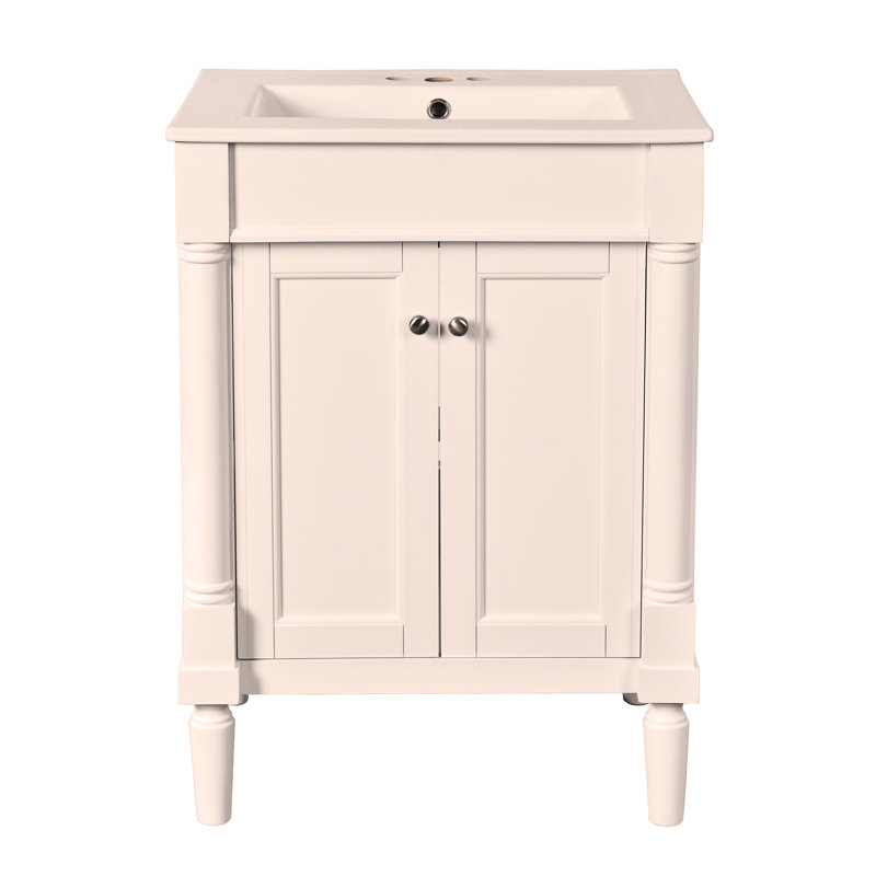 Meuble-lavabo 24 po avec lavabo supérieur, meuble de rangement moderne à 2 niveaux, meuble-lavabo simple, grandes tablettes de rangement