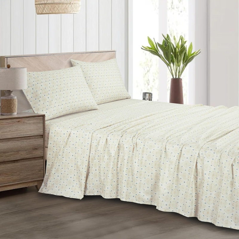 Lodge Geometric Printed Microfiber Sheet Set, Full Sheet Set with 2 Pillowcases