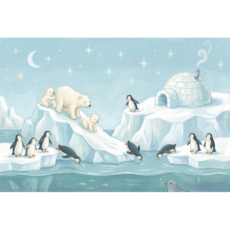 Papier peint ours polaire avec pingouins, 160 po x 108 po, Peler et coller
