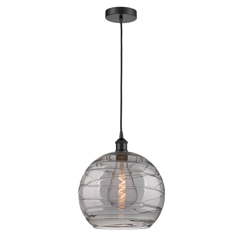 1 - Light Single Globle Pendant, 8.75" H x 6" W x 6" D, Matte Black, Clear