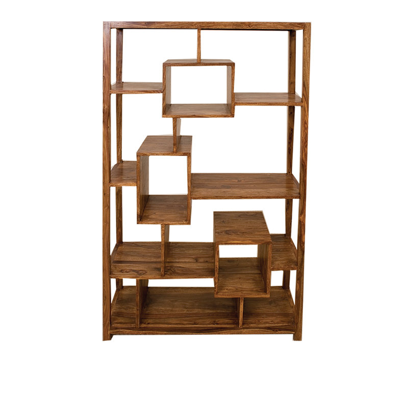 Zane 180cm H x 115cm W Solid Wood Geometric Bookcase