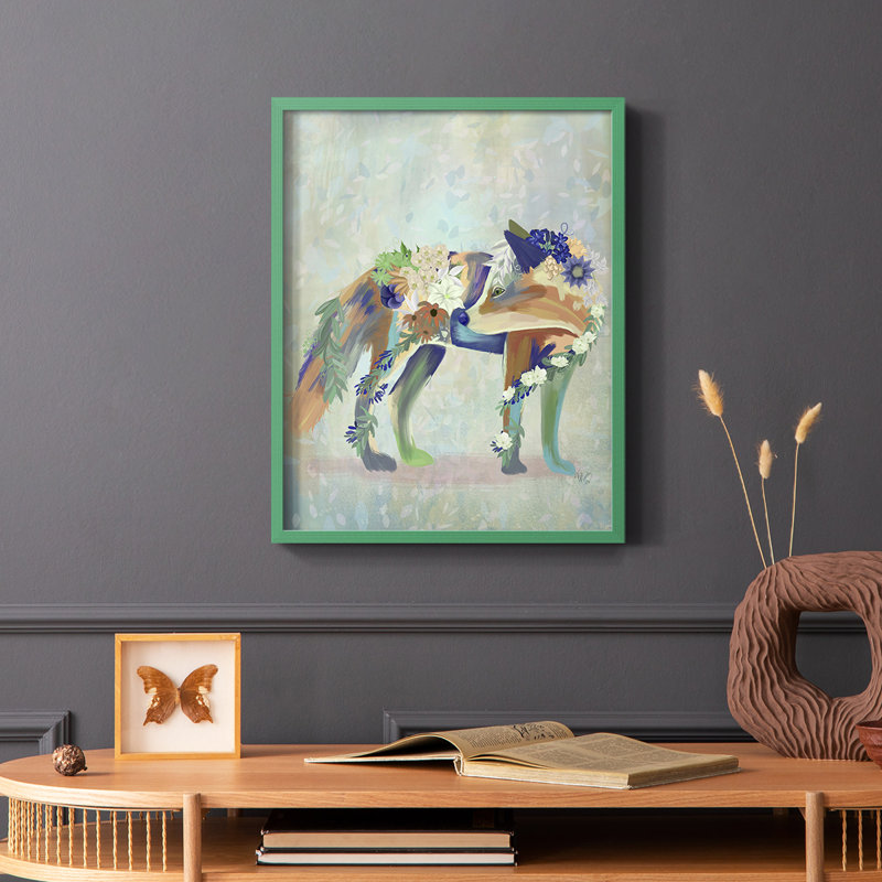 Fantastic Florals Fox, reproduction encadrée debout - bois massif, Vert, H 10 po x l 8 po
