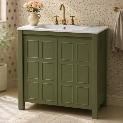 Organisateur de meuble-lavabo 36 po avec lavabo en céramique, ensemble de rangement pour salle de bain