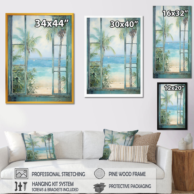 «Tropical beach Windows horizon I» - Impression sur toile côtières, H 32 po x l 24 po x P 1 po, Toile tendue