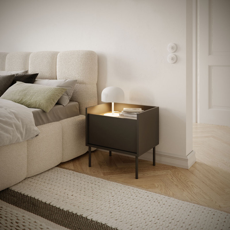 48.2cm W Manufactured Wood Bedside Table, Black