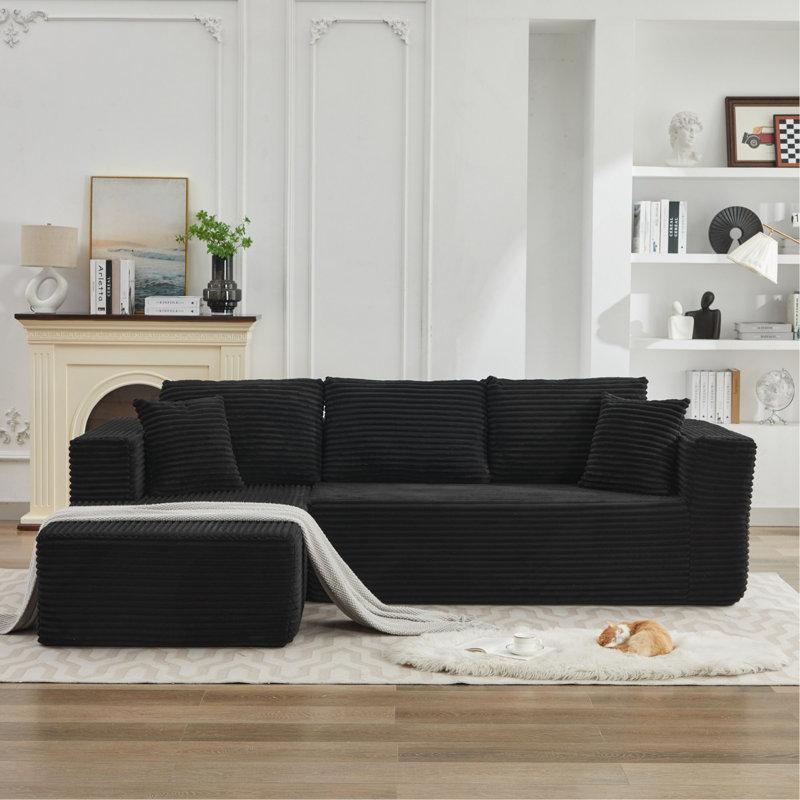Canapé modulaire en L de 106 po avec méridienne en L avec siège à gauche (siège unique non inclus), canapé modulaire moderne à assise profonde pour le salon, aucun assemblage requis, noir (tissu en velours côtelé moelleux)