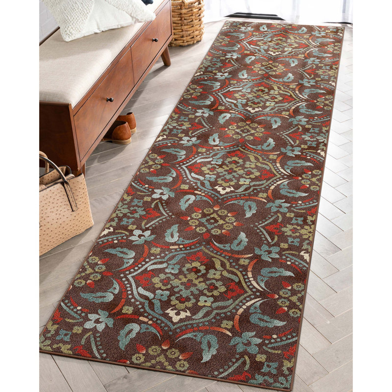 Gioanna Florence Brown Traditional Floral Flatweave Brown Area Rug, Runner 2'7" x 9'10"