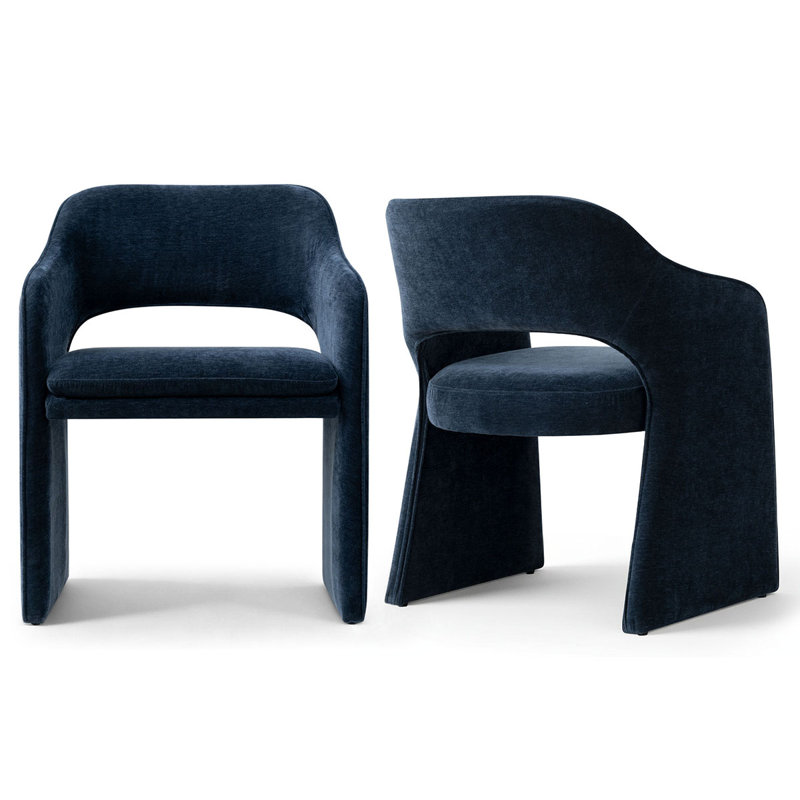 19" Seat Height Upholstered Chenille Dining Armchair, Blue