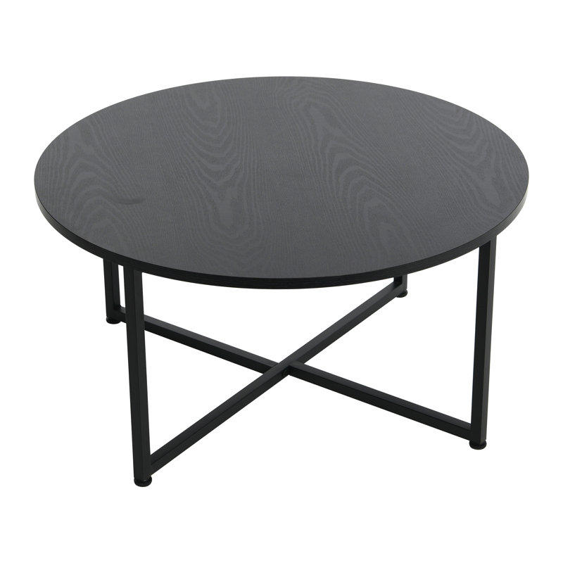 Gateshead Jamestown Round Coffee Table Rustic Wood Grain and Metal, Black