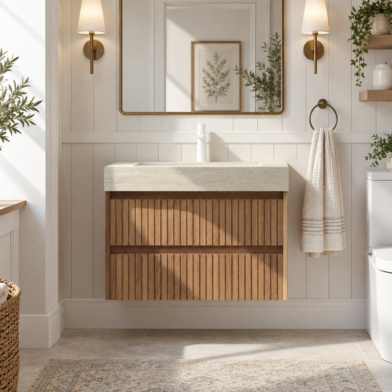 30" Pre-assembled Bathroom Vanity With Travertine Sintered Stone Top, 30"
